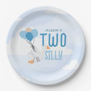 Assiettes En Carton Blue Two Silly Goose 2e fête d'anniversaire