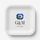 Assiettes En Carton Blue vert émeraude gemstone personnalisé mariage (Recto)