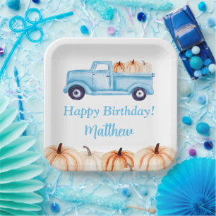 Assiettes En Carton Blue Vintage camion Citrouille garçon fête d'anniv