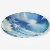 Assiettes En Carton Blue Watercolor Ocean Water Waves Anniversaire (Angle)