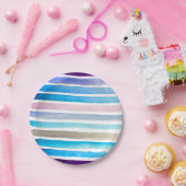 Assiettes En Carton Blue watercolor stripes painted (Fête)