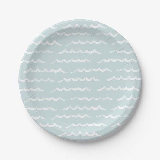 Assiettes En Carton Blue Watercolor Waves fête d'anniversaire (Devant)
