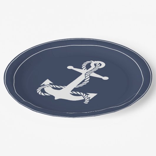 Assiettes En Carton Blue Wave Ancre V2 Wht/Navy ID836 (Angle)