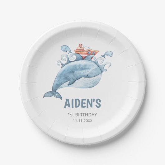 Assiettes En Carton Blue Whale Boy Fête d'anniversaire (Devant)