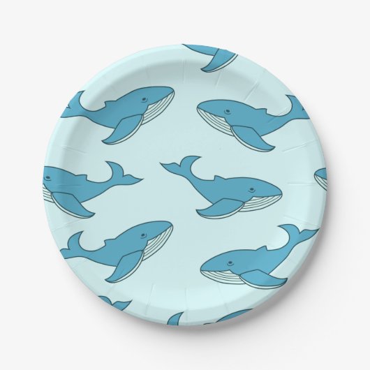 Assiettes En Carton Blue Whales Motif Ocean Theme Party (Devant)