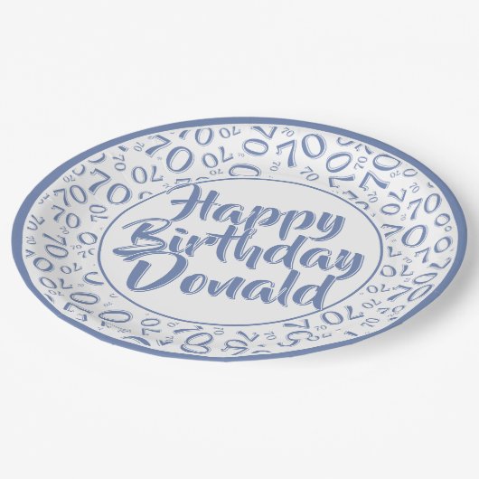 Assiettes En Carton Blue/White 70th Random Number Pattern (Angle)