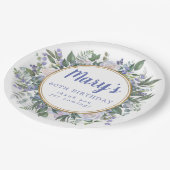 Assiettes En Carton Blue White Floral 60e fête d'anniversaire (Angle)