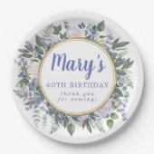 Assiettes En Carton Blue White Floral 60e fête d'anniversaire (Devant)