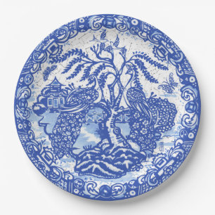 Assiettes En Carton Blue Willow Peacock Island Asian Temple Crackle