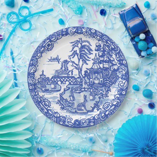 Assiettes En Carton Blue Willow Rabbit classique Whimsical asiatique (Fête)