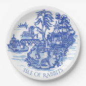 Assiettes En Carton Blue Willow Rabbit Island Whimsical Pottery Look (Devant)