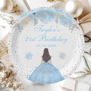 Assiettes En Carton Blue Winter Brunette Hair Princesse Anniversaire