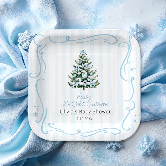 Assiettes En Carton Blue Winter Christmas Tree Baby Shower