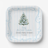 Assiettes En Carton Blue Winter Christmas Tree Baby Shower (Recto)