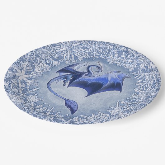 Assiettes En Carton Blue Winter Dragon Imaginaire Nature Art (Angle)