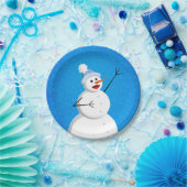Assiettes En Carton Blue Winter Happy Snowman (Fête)