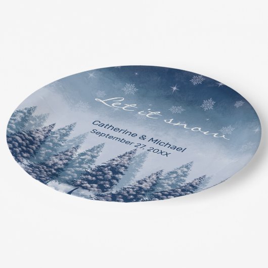 Assiettes En Carton Blue Winter Wonderland Pine Noël Mariage (Angle)