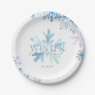 Assiettes En Carton Blue Winter Wonderland Snowflake First Birthday 