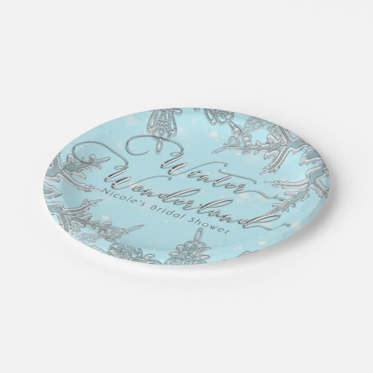 Assiettes En Carton Blue Winter Wonderland Snowflakes Mariage (Angle)