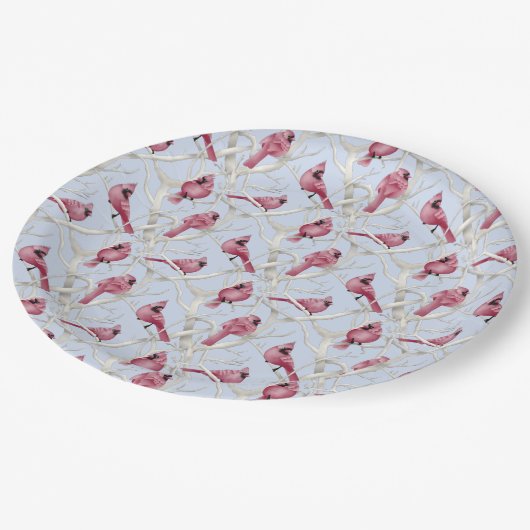 Assiettes En Carton Blue Winter Woodland Noël Cardinal Birds (Angle)