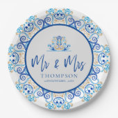 Assiettes En Carton Blue Yellow Ornamental M. Mme Nom Mariage (Devant)