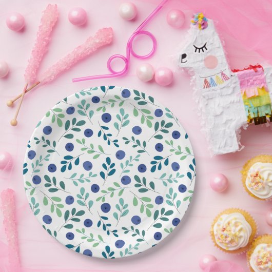 Assiettes En Carton Blueberries à Motif Feuille vert (Fête)