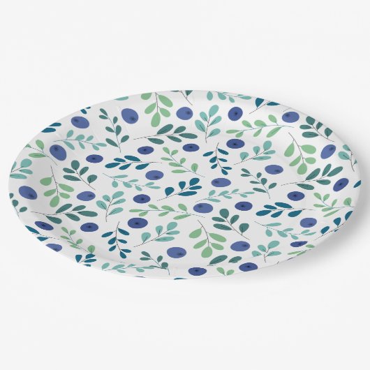 Assiettes En Carton Blueberries à Motif Feuille vert (Angle)