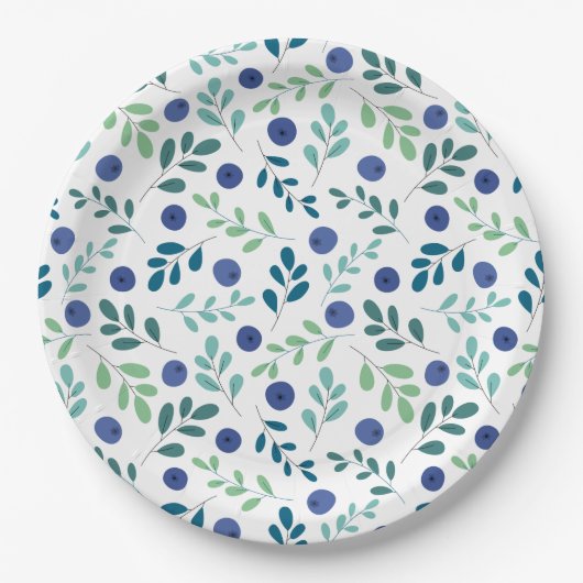 Assiettes En Carton Blueberries à Motif Feuille vert (Devant)