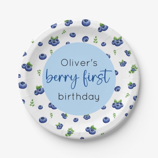 Assiettes En Carton Blueberry 1er anniversaire Berry First (Devant)