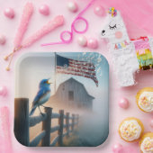 Assiettes En Carton Bluebird Chante Avec Drapeau Américain (Fête)