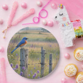 Assiettes En Carton Bluebird Sur Un Poste De Clôture (Fête)