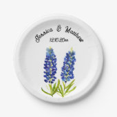Assiettes En Carton Bluebonnets Bleu floral Boho Aquarelle Mariages (Devant)