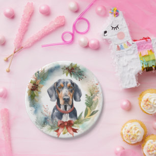 Assiettes En Carton Bluetick Coonhound Christmas Wreath Festive Pup