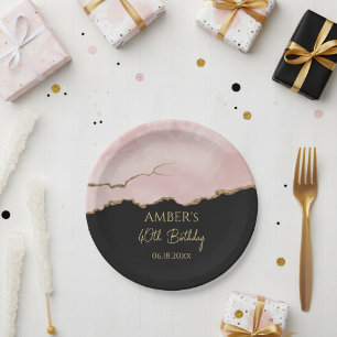 Assiettes En Carton Blush Champagne Or Pailleté Aquarelle Abstraite