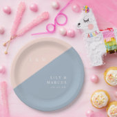 Assiettes En Carton Blush Dusty Blue Moderne Élégant Mariage Monogramm (Fête)