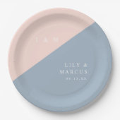 Assiettes En Carton Blush Dusty Blue Moderne Élégant Mariage Monogramm (Devant)