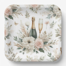 Blush Floral Champagne Party Plates