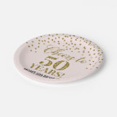 Assiettes En Carton Blush Gold Confetti, 50 ans d'anniversaire (Angle)