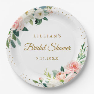 Assiettes En Carton Blush Gold Floral Brunch Et Bubbly