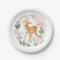 Blush Gold Floral Deer Baby Greenery Forêt Douche