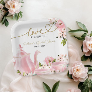 Assiettes En Carton Blush Gold Floral Love est brassant Fête des marié