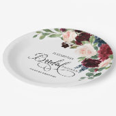 Assiettes En Carton Blush Navy Burguny Marsala Fête des mariées floral (Angle)