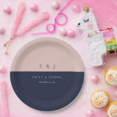 Assiettes En Carton Blush Navy Mariage moderne (Fête)