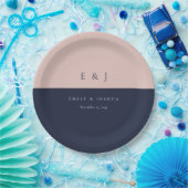 Assiettes En Carton Blush Navy Mariage moderne (Fête)