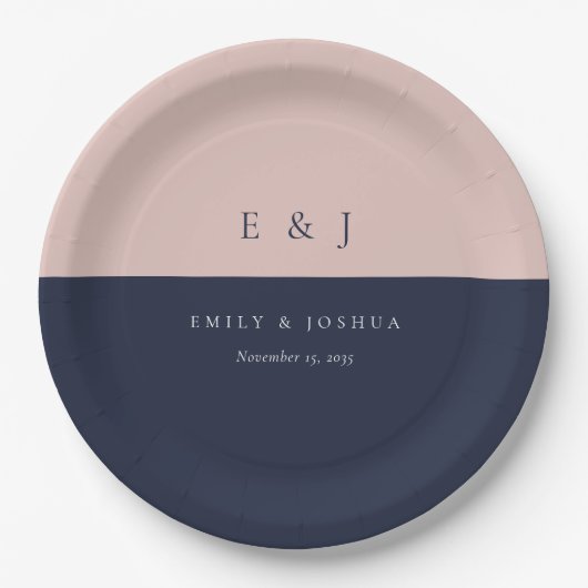 Assiettes En Carton Blush Navy Mariage moderne (Devant)