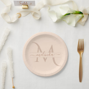 Assiettes En Carton Blush Pastel Rose Chic Monogramme Nom Personnalisé