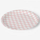 Assiettes En Carton Blush Pink and White Checkered (Angle)
