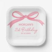 Assiettes En Carton Blush Pink Bow Anniversaire Fête Nom du repas (Recto)