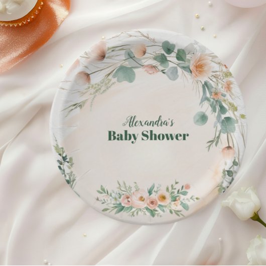 Assiettes En Carton Blush Pink Floral Baby in Bloom Shower