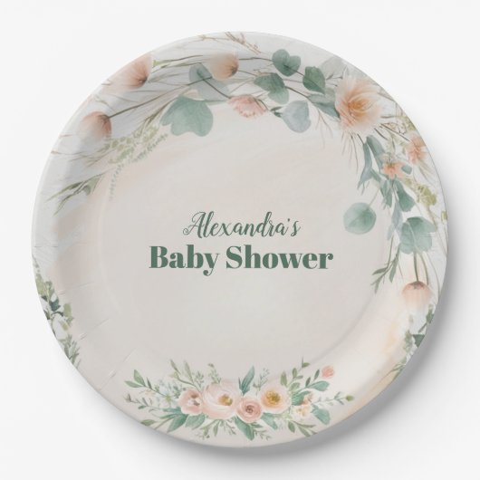 Assiettes En Carton Blush Pink Floral Baby in Bloom Shower (Devant)